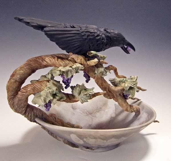 Click here to view Vineyard Nemesis-Raven Grapevine Bowl by Bonnie Belt